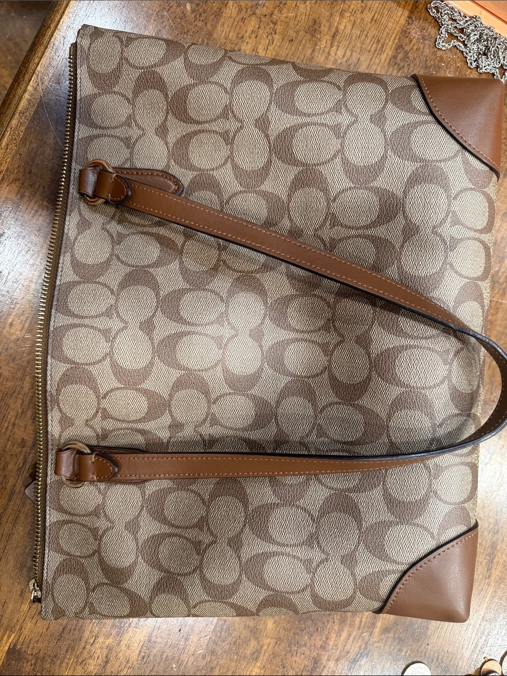 Coach Brown Signature Canvas Tote with Leather Trim - Picture 3 of 7